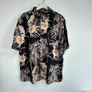 Joe Marlin Mens Black Floral Silk Button Up Short Sleeve Hawaiian Shirt Large